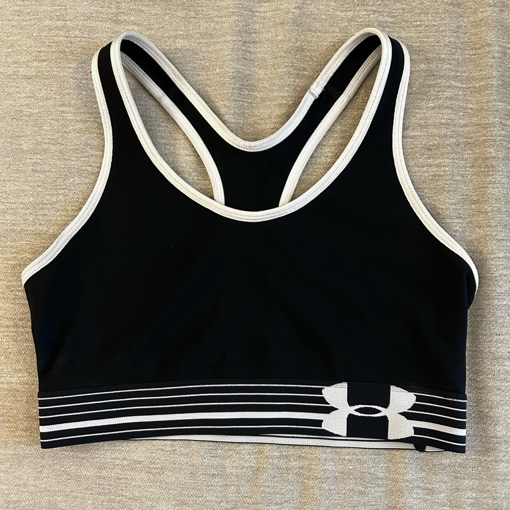 Under Armour Black and White Striped Sports Bra (XS)